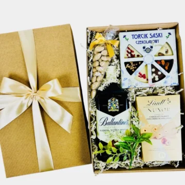 Gustowny box prezentowy z whisky i czekoladą